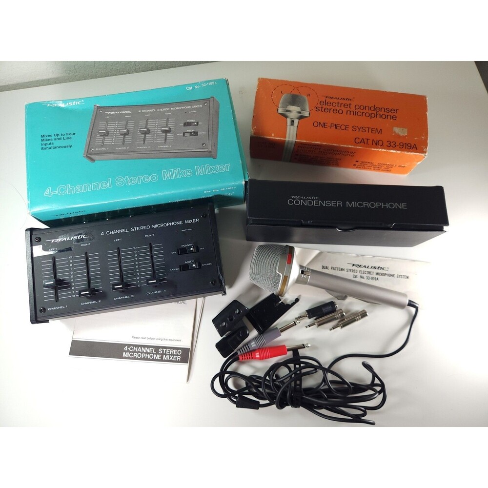 Vintage Realistic 4-Channel Stereo Mixer 32-1105A & Condenser Microphone 33-919A